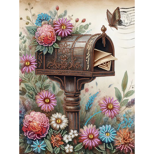 (WQ357) Buzón Flores Nostálgico Retro Diamante Parcial Serie Abstracta Resina Forma Especial 30*40CM