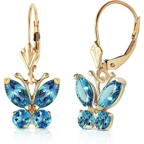 Divine Creation 925 Sterling Silver 2.20 Ct Marquise Cut Blue Topaz Butterfly Lever Back Drop Earring For Women's 14K Yellow Gold Plated