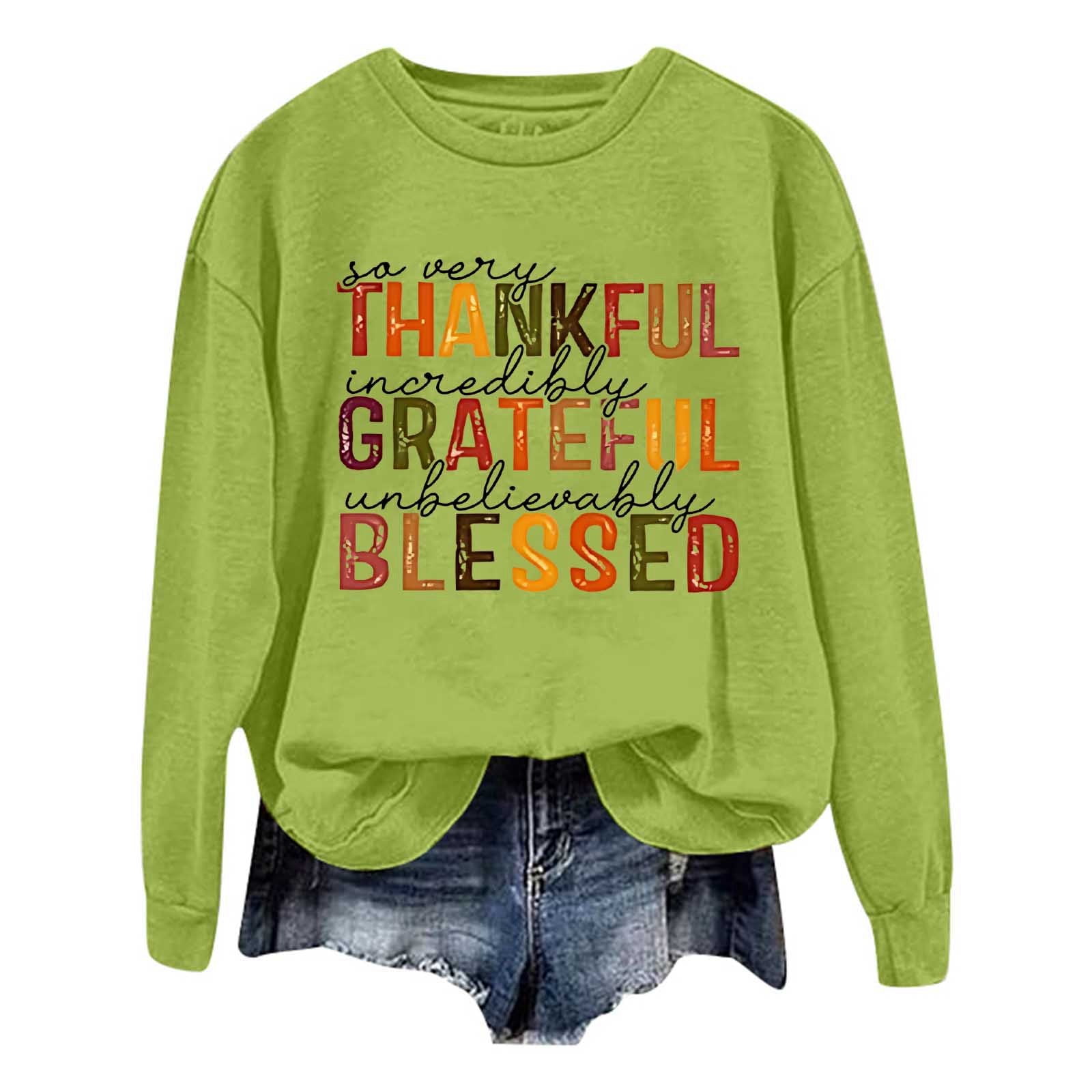 Thanksgiving Oversize Women Long Sleeve Crewneck Sweatshirts Letter Printed Lightweight Loose Sweatshirts Blouse Top Mens Long Sleeve Shirt Zip Hoodie Pocket Women Knit Sweater Pants Set Front Zip