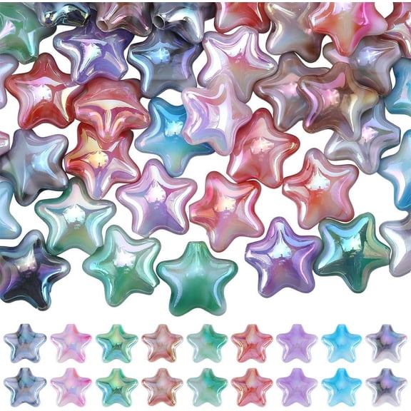 50Pcs 20MM Large Star Bead Bulk Acrylic Stars Beads Chunky Bubblegum Candy Colorful Focal Opaque Loose Beads