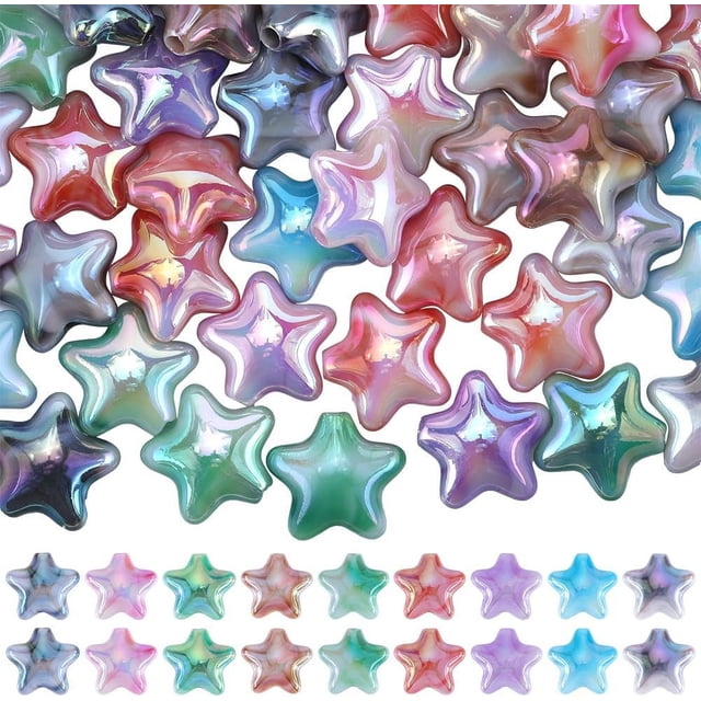 50 cuentas de estrella grandes de 20 mm, acrílicas, gruesas, tipo chicle, coloridas, opacas y sueltas.