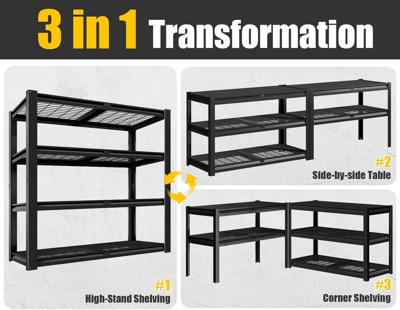 Heavy Duty Garage Shelving 2200 LBS 4 Tier Storage Shelves Adjustable Industrial Metal Wire Shelf Utility Rack,40" W X 20" D X 60" H