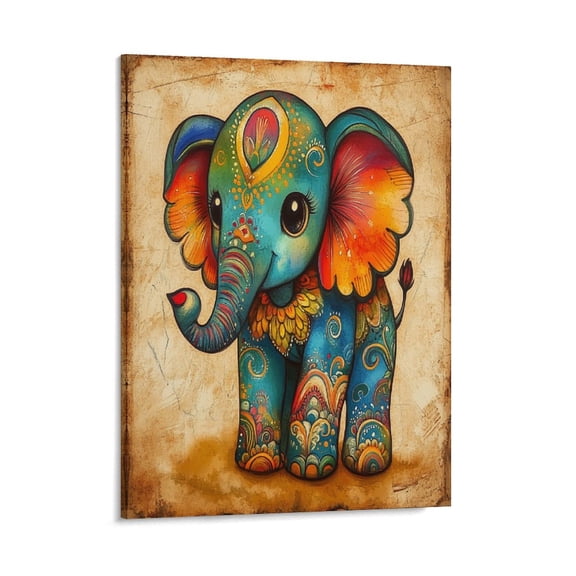 Cute Baby Elephant Indian Art Canvas Print 08x10inch Wall Art Pictures Bathroom Decor Wall Art Framed