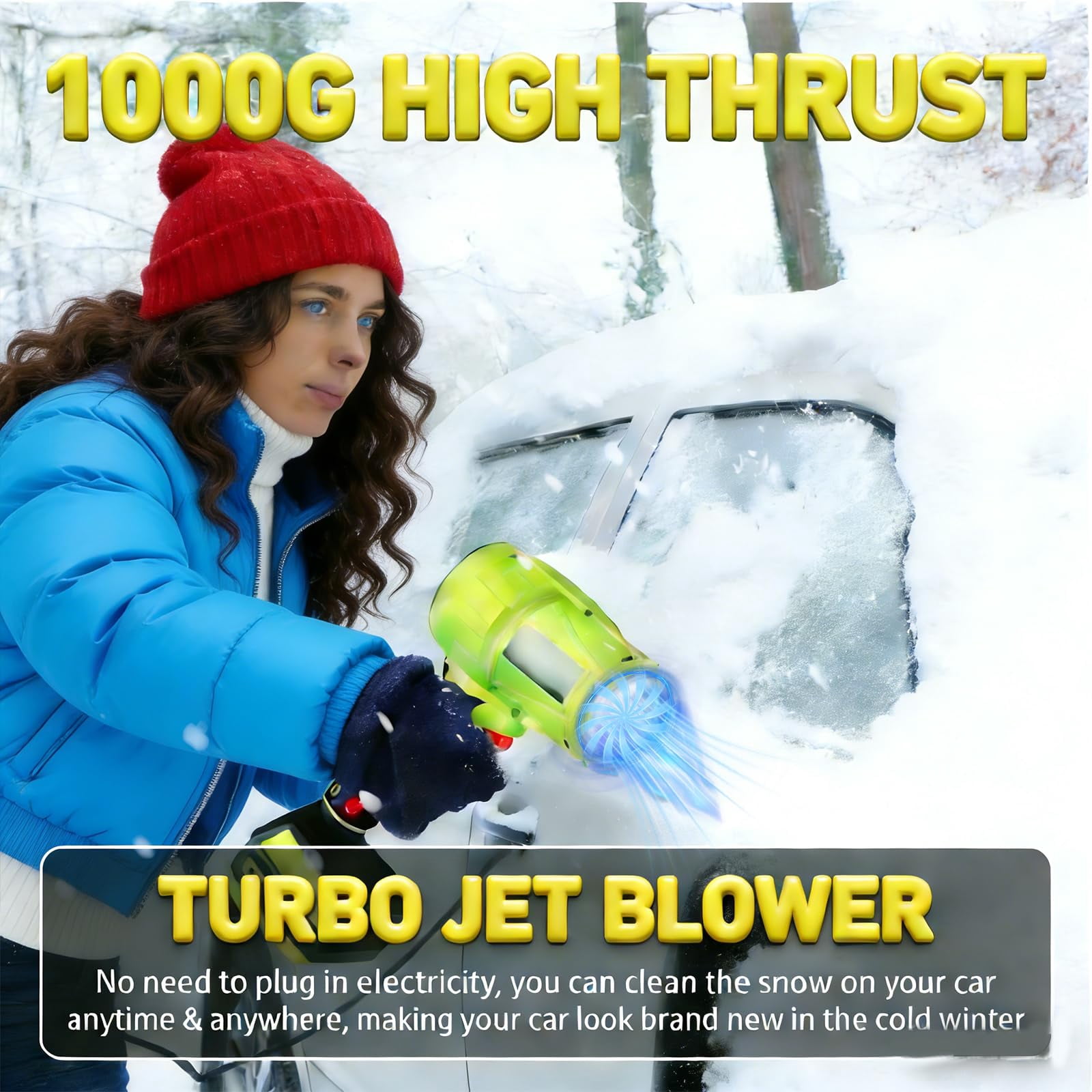 Blower Turbo Jet Leaf Blower, Cordless Handheld Electric Blower, 1000 G, 1200 Cfm 200 mph, with Battery & Case, for Car Drying, Lawn, Garage & Snow Removal (2 Battery)