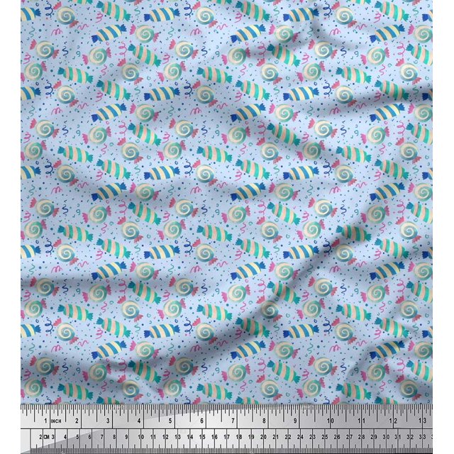 Soimoi Blue polyester Crepe Fabric Semi Circle Geometric Print Fabric by the Yard 52 Inch Wide