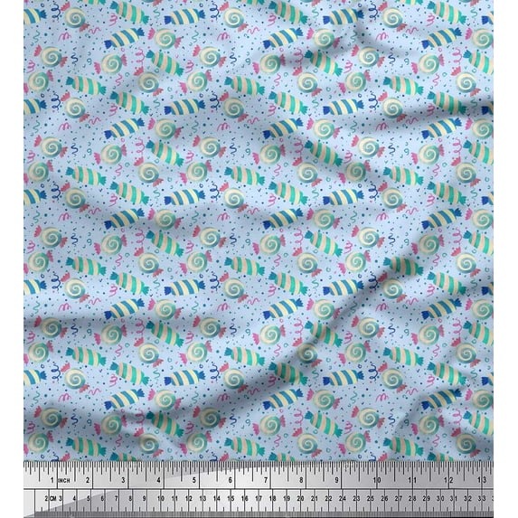 Soimoi Blue Cotton Voile Fabric Dot & Candies Food Print Sewing Fabric Yard 42 Inch Wide