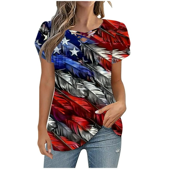 VerPetridure American Flag Shirt for Women 4th of July Tee Shirt USA Stars Stripes T-Shirt Patriotic Summer Tunic Tops