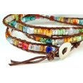 thumbnail image 2 of Handmade 26" Brown Leather & Multi Square Faceted Cut Mosaic Bead Wrap Bracelet, 2 of 4