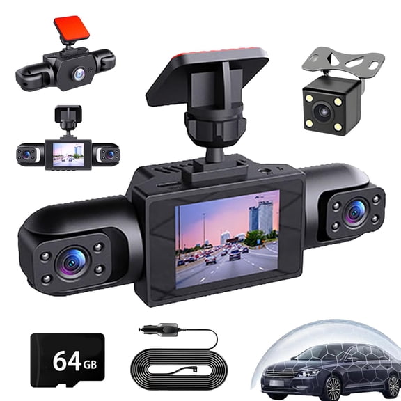 Four-Record Monitoring Driving Recorder, Full View Car Dashcam System Wireless, HD 1080P, 24h Parking Monitor/Night Vision, Front/Left/Right/Rear, 4-Channel 360 Video with WiFi (with 64GB)