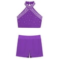 thumbnail image 3 of CHICTRY Kids Girls Dance Outfits Crop Top with Athletic Shorts Set for Gymnastics Yoga Tracksuit Purple 14, 3 of 7
