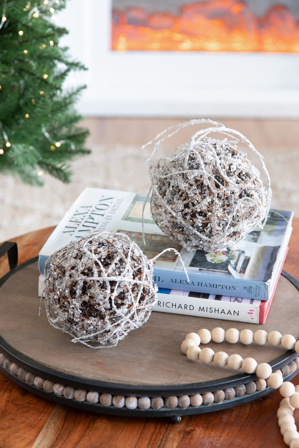Iced Twig Ball Christmas Ornament Snow Covered Look Plastic Wire Angelvine Tree Decor Gift