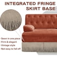 thumbnail image 5 of 135.6'' Modular sectional Sofa, Chesterfield Velvet L-Shaped Couch, Upholstered 4-Seater Sofa with Ottoman, Button Tufted, Tassel Fringe Skirt, Deep Couches for Living Room, Bedroom, Red Brown, 5 of 11