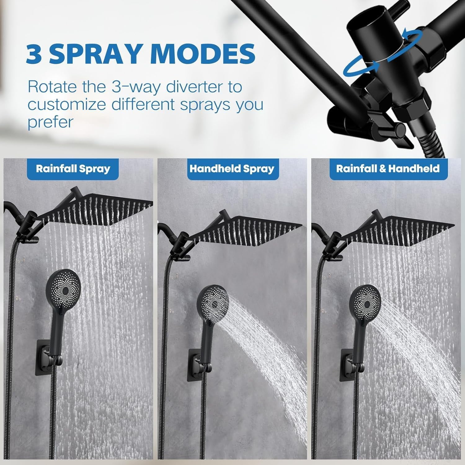 Shower Head, Rain Shower Head with Handheld Spray Combo, 12Inch Adjustable High Pressure Rainfall Shower Head, Dual Showerhead Set with Extension Arm