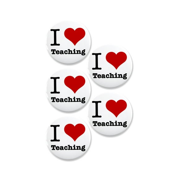 5 Pack - I Love "Heart" Teaching Pinback Button Badges - 2.25 Inch