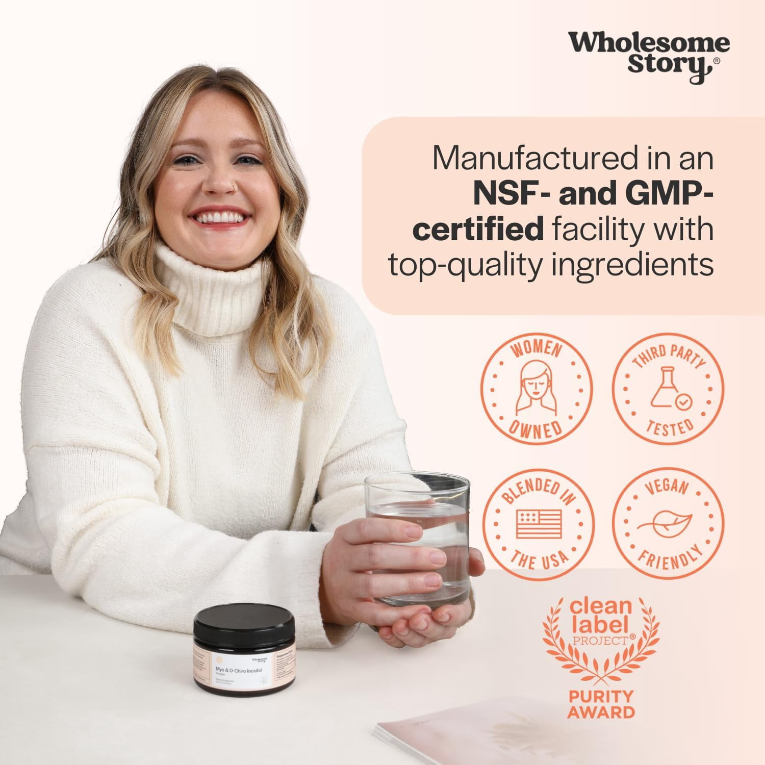 Wholesome Story Myo-Inositol & D-Chiro Inositol Powder Hormonal Balance Support Supplement, 2.17 oz