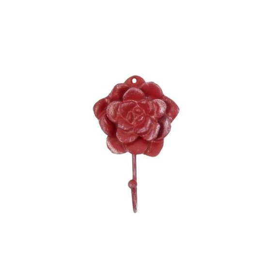 Handcrafted Model Ships K-9048-L-ww-red 7 x 2 x 4 in. Red Whitewashed Cast Iron Decorative Rose Hooks