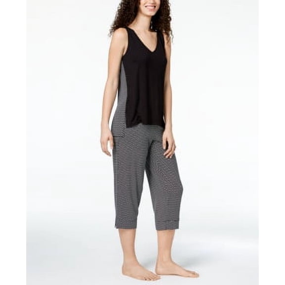 Alfani Plus Size Geo Printed-Panel Pajama Set Kaleido Goe Black XXXL