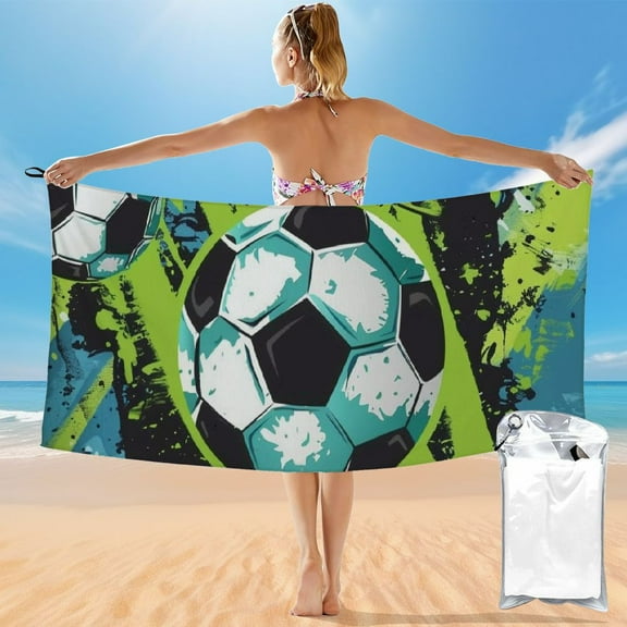 BCIIG Soccer Ball Quick Dry Towel Graphic Beach Towel for Kids and Adults, Super Absorbent Lightweight Towel, Perfect for Travel, Unique Bath Towel Gift 55x27.5in