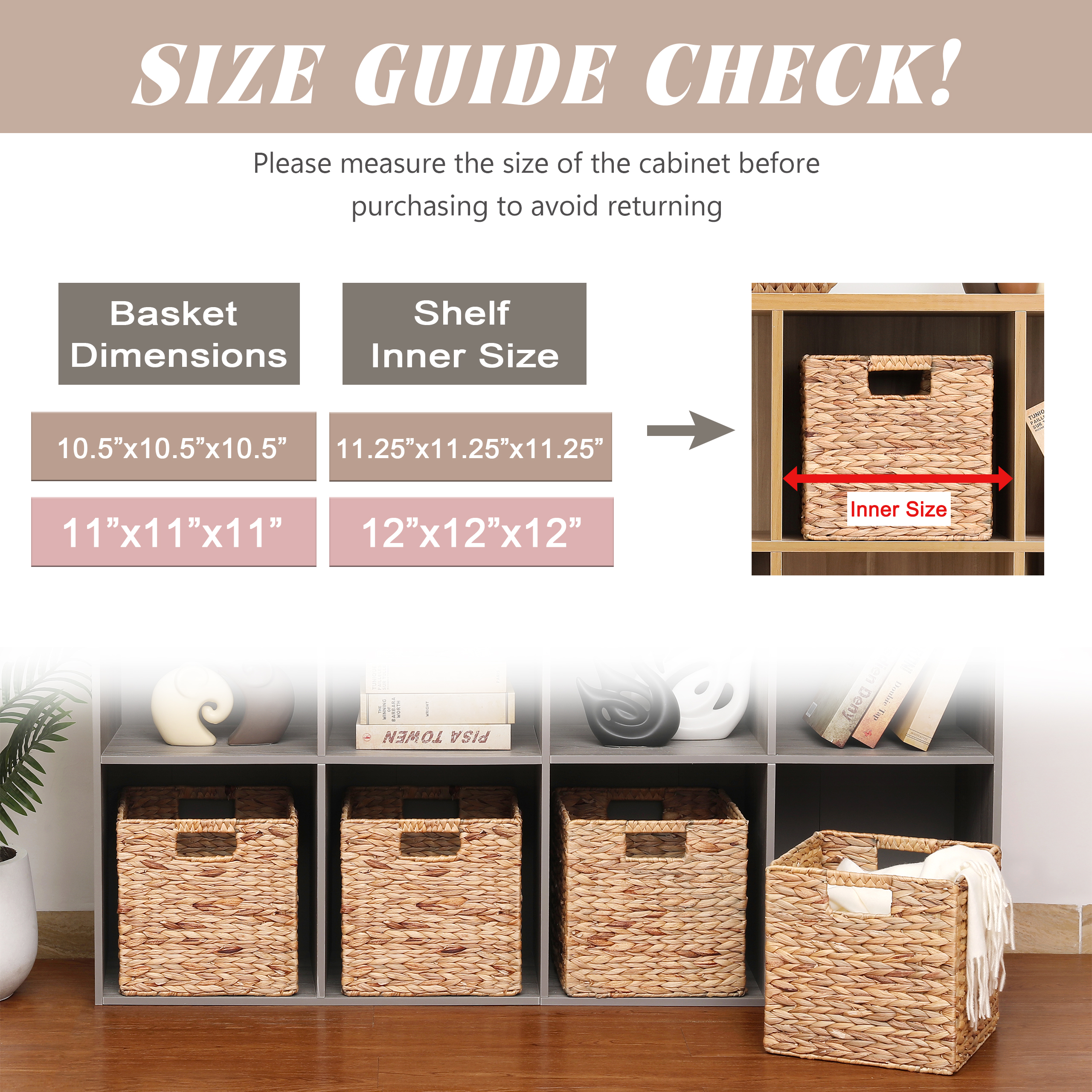 11x11x11in Water Hyacinth Storage Baskets