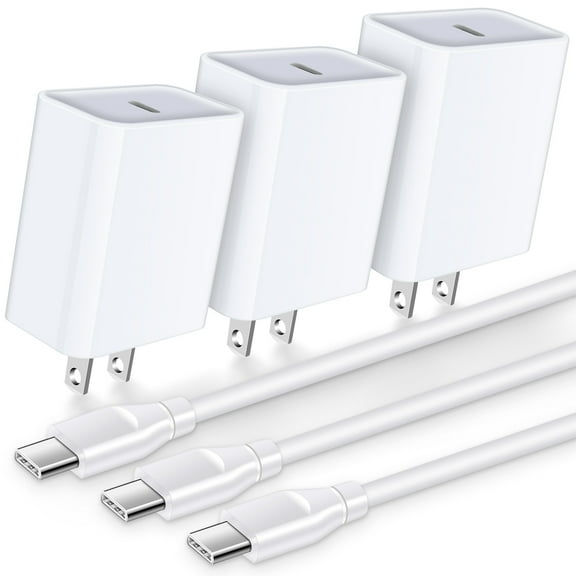 USB C Block,HAOANO 3PACK 20W PD Type C Wall Charger Block USB Charger Adapter Plug USB C Brick Power Delivery Android Fast Charger Block Phone Charger with 3PACK Usbc Charging Cable 6ft