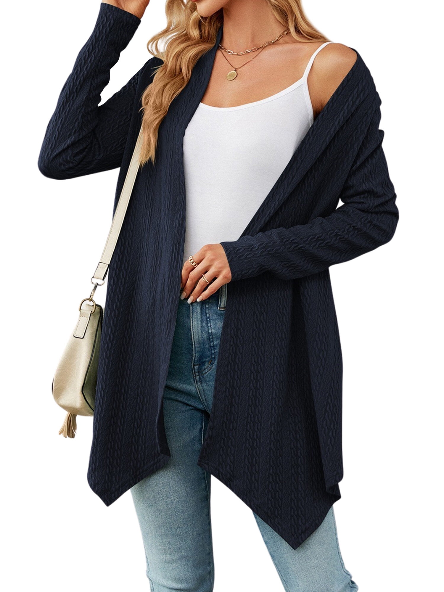 ZXSXSY Womens Open Front Long Sleeve Irregualr Hem Solid