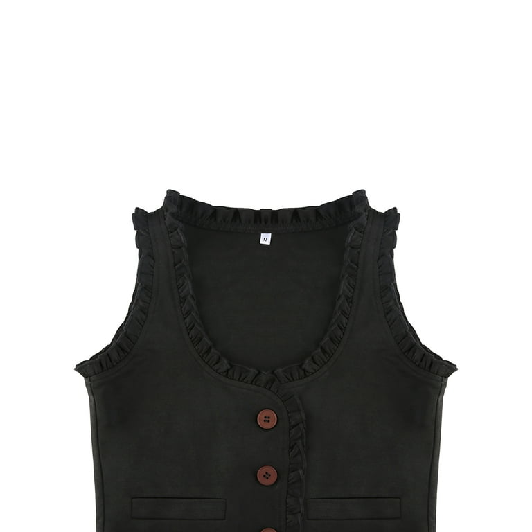 Punk Retro Button Corset Top Ruffles Frill V Neck Sleeveless