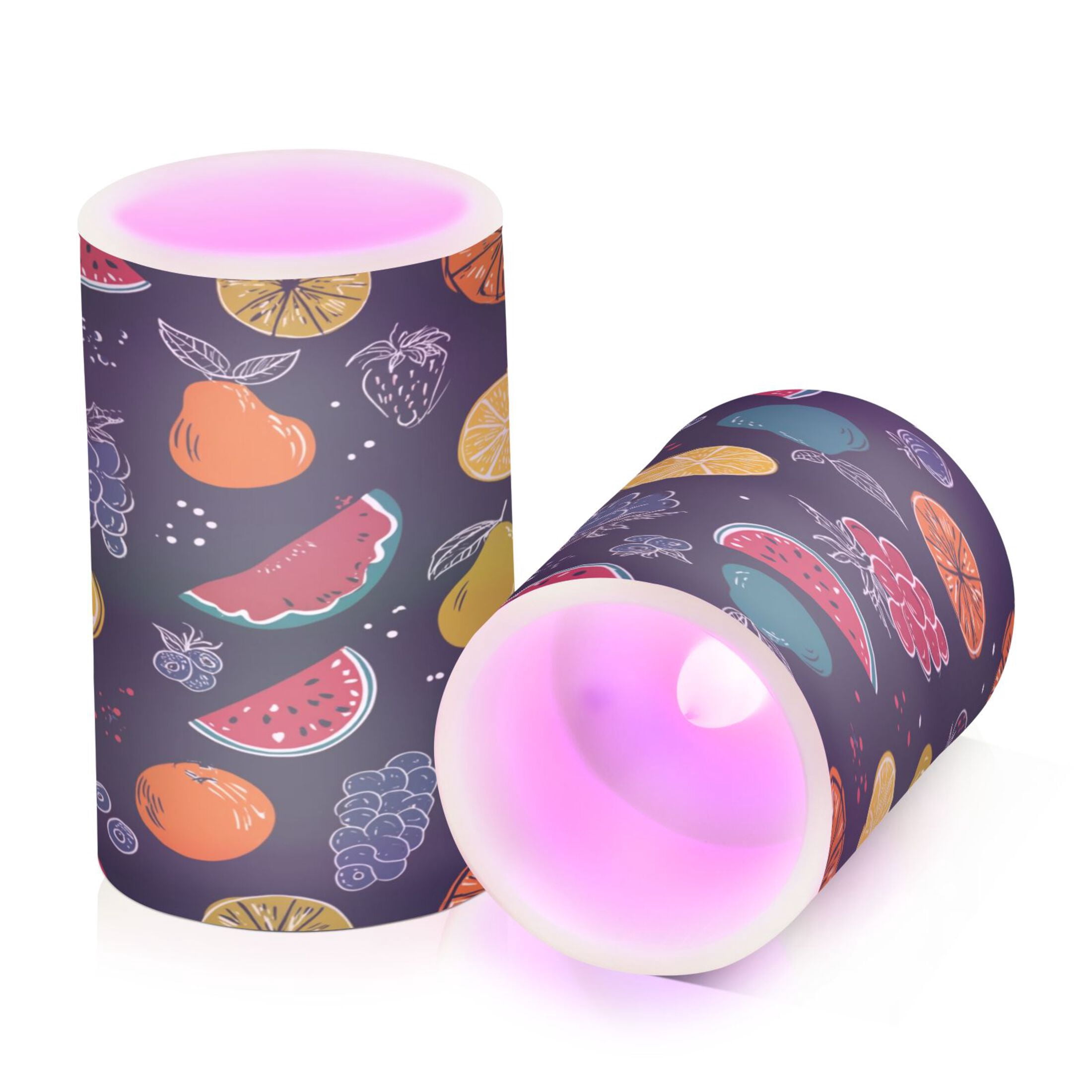 Set of 2 Flameless Candles Lights with Remote Control Flickering LED Candles Electric Candles for Home Decor Parties Cartoon Variety Of Fruits