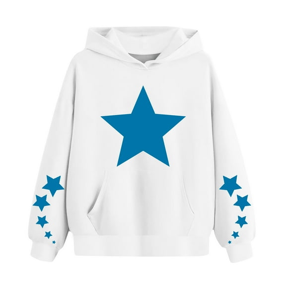 Kids Hoodies Boys Girls Stars Pattern Oversize Hooded Sweatshirts Drop Shoulder Pocket Cotton Pullover 4-14 Years (13 Years, White)