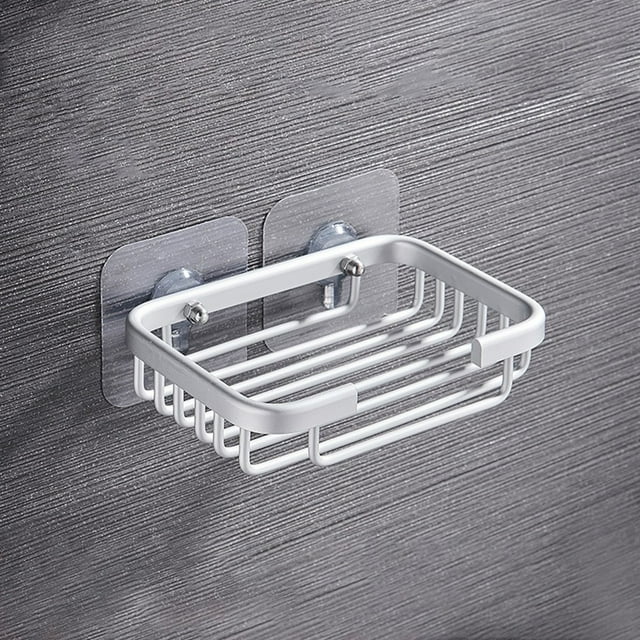Metal Strong Suction Soap Dish Holder Bathroom Shower Bath Net Drain Case Tray