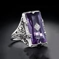 thumbnail image 3 of 925 Sterling Silver Cut Amethyst Retro Hollow Diamond Engagement Band Rings, 3 of 3