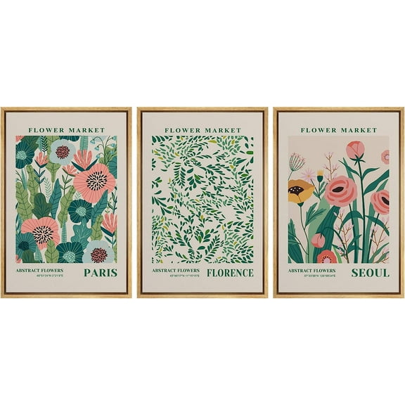 PixonSign Framed Canvas Print Wall Art Set Watercolor Pastel Vibrant Flower Market Prints Nature Wilderness Illustrations Modern Art Decorative Floral Botanical Minimal for Bedroom - 16"x24"x3 Natural