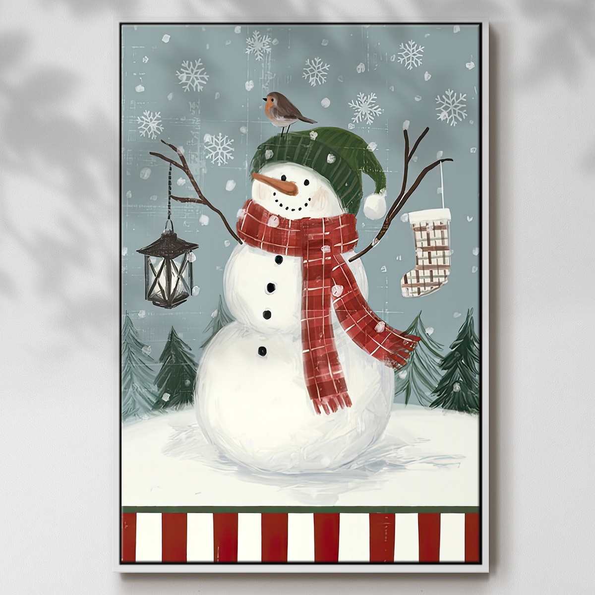 Jolly Snowman Collection B - Framed Gallery Wrapped Holiday Canvas - 25 x 37 - White Frame