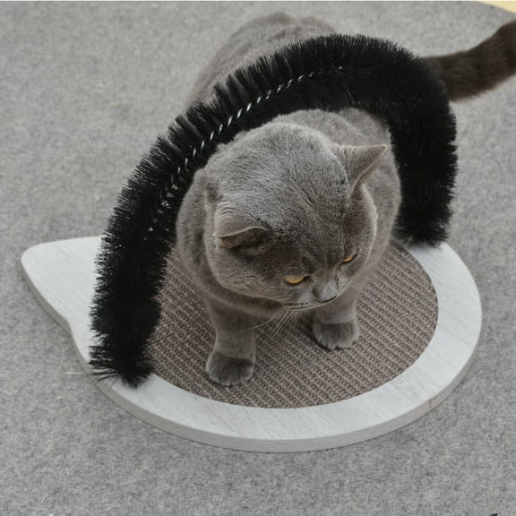PetPals Nifty Grey Cat Brush, Grooming and cat massager with Scratching Pad, Size 14.5" x 14.5" x 14"