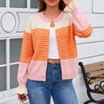 thumbnail image 4 of PBFRDSJ Women’s Striped Open Front Cardigan Long Sleeve Crew Neck Button Down Knit Sweater Retro Casual Wool Tops, 4 of 9