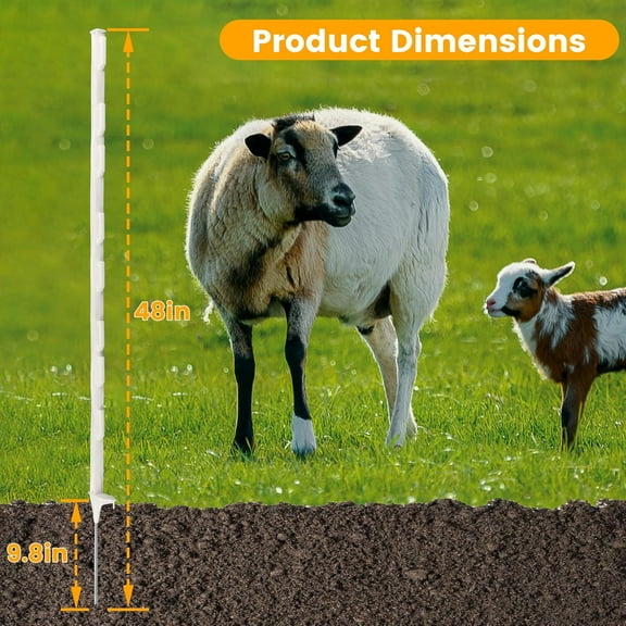 25 Pack 48 Inch Electric Fence Posts, White Temporary Plastic for Garden, Farm, Orchard