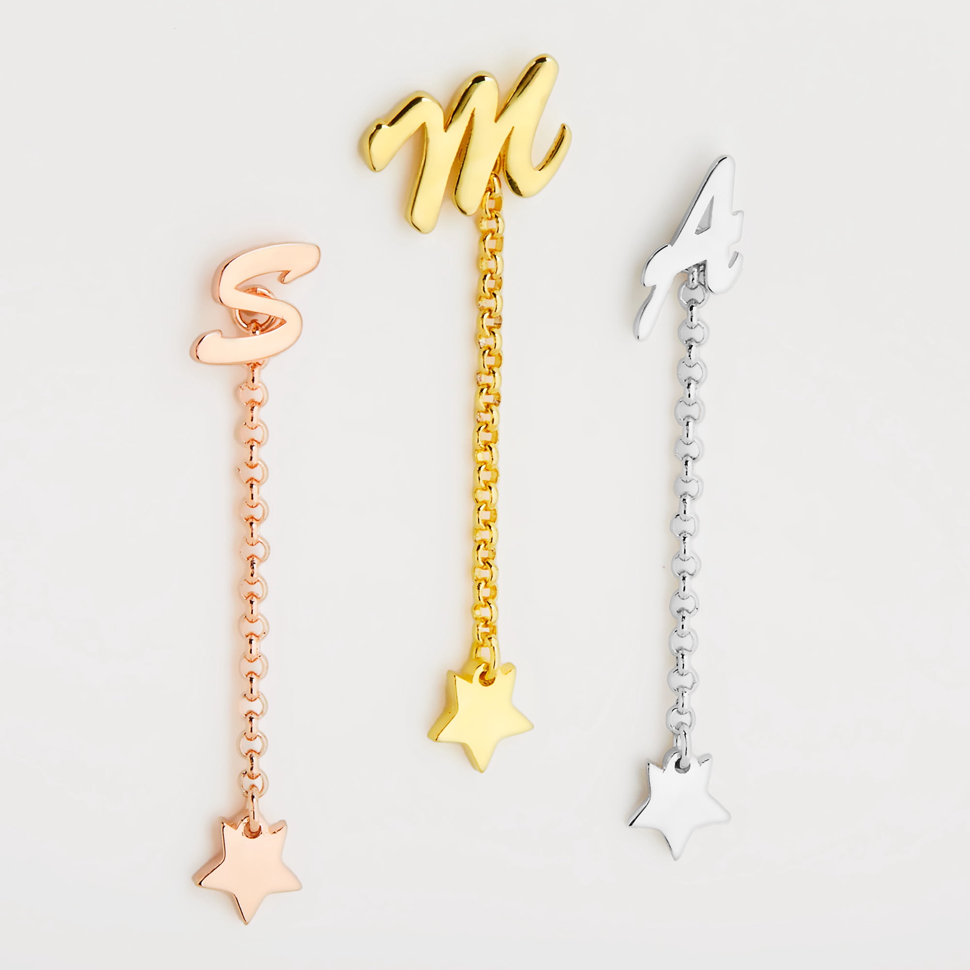 Personalized Planet Women's Script Initial Earring with Star Dangle Button Drop Earrings