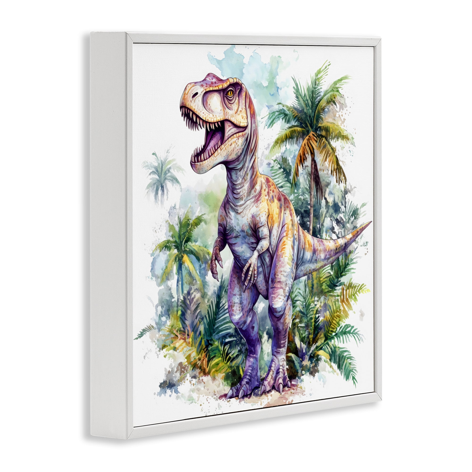 Stupell Industries T-Rex Among Palm Trees White Framed Giclee Art, design by Creative Studio