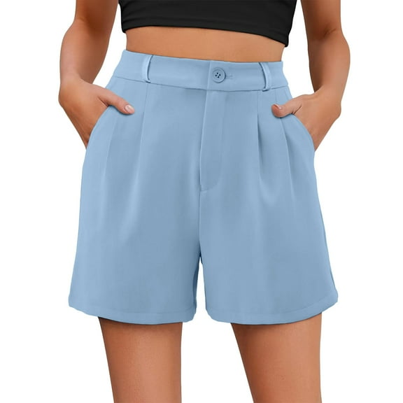 adviicd Shorts for Women Trendy 2025 Summer Elastic High Waisted Wide Leg Business Casual Dressy Shorts with Pockets,Blue S