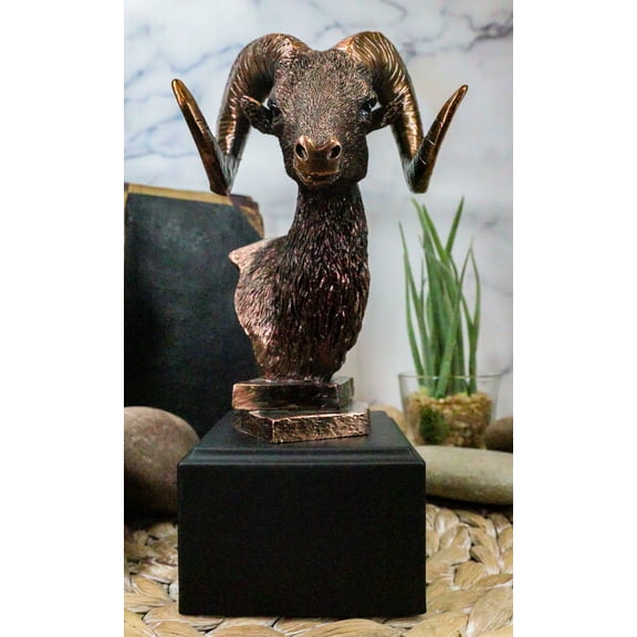 Rustic Country Wildlife Bighorn Sheep Ram Bust Sculpture with Trophy Base 8"H