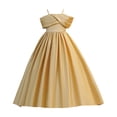 thumbnail image 3 of JAJAHO Flower Girl Dress For Wedding Formal Party Wear Satin Spaghetti Strap Pleated High-Low Maxi Ball Gown 8-13Y, 3 of 8