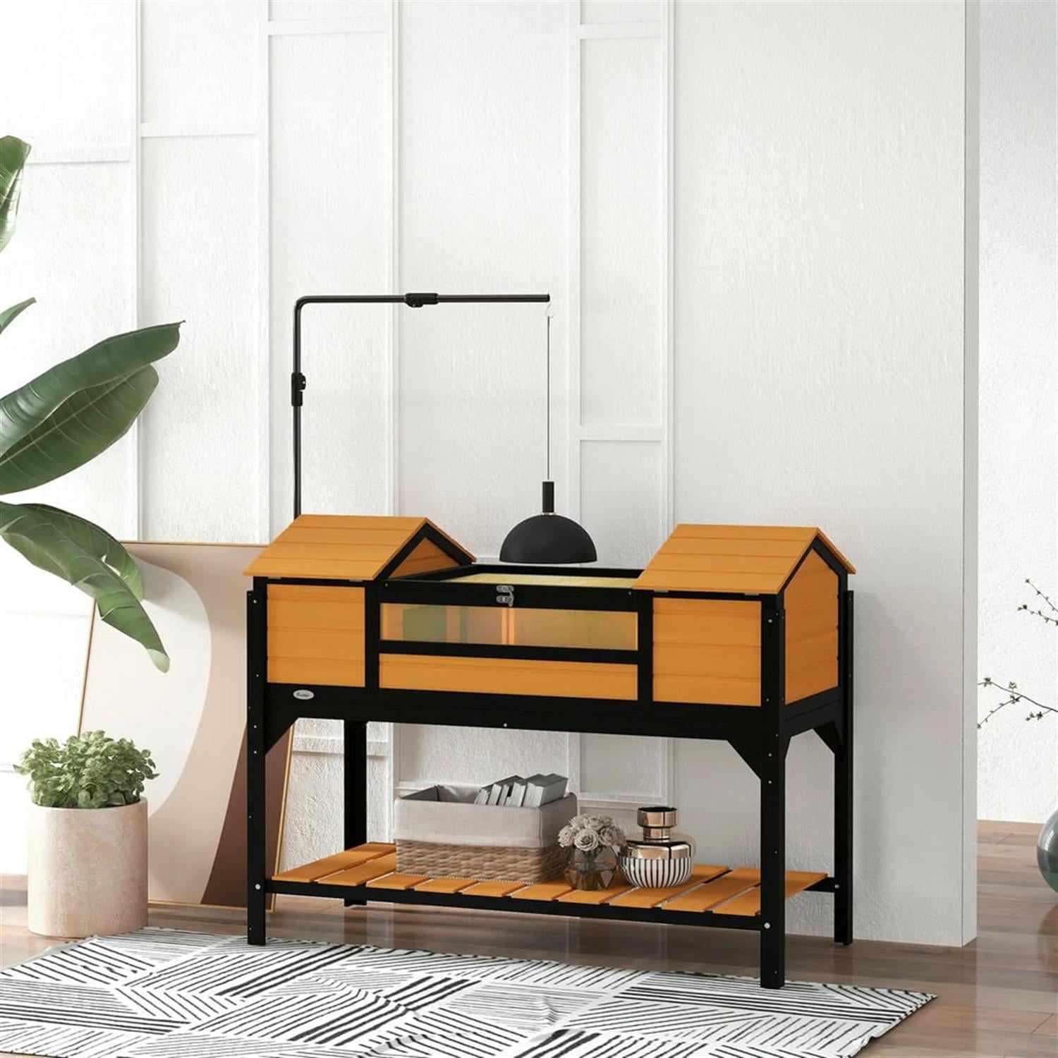 Demi Bonn 48" Wooden Tortoise House with Adjustable Lamp Holder, Shelf Storage, Reptile Cage Enclosure for Turtles, Lizards, Snakes, Small Animal Habitats, Yellow