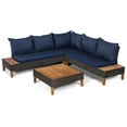 thumbnail image 5 of Gymax 4PCS Acacia Wood Patio Furniture Set Rattan Conversation Set w/ Navy Cushions, 5 of 5