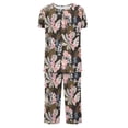 thumbnail image 5 of Pisexur Ensembles de Pyjama pour Femmes, Mode, Chemises de Nuit à Imprimé Floral pour Femmes, Ensemble de Détente 2 Pcs, Été, Décontracté, Col Rond, Blouses Plissées Boutonnées, Hauts avec Pantalons Longueur sous le Genou avec Poches, 5 of 5