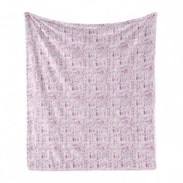 Sketch Soft Flannel Fleece Blanket, Monochromatic Doodle Style Jumble Objects Girly Back to School Themed Pattern, Cozy Plush for Indoor and Outdoor Use, 70" x 90", Fuchsia and White, by Ambesonne