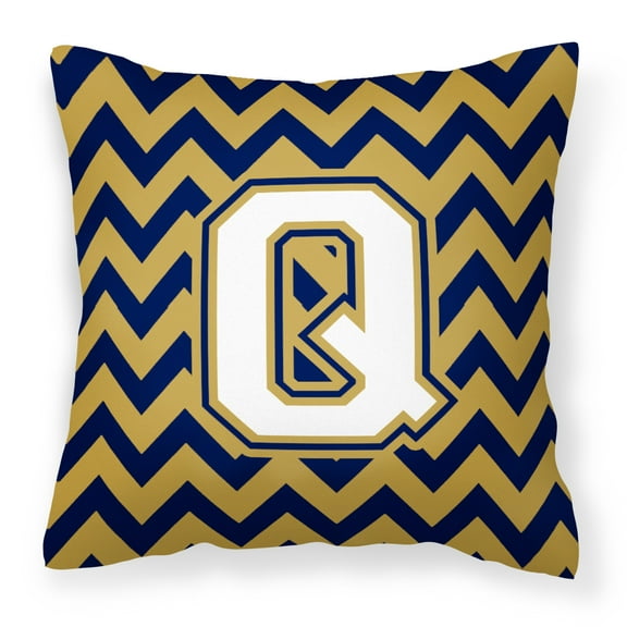 Letter Q Chevron Navy Blue and Gold Fabric Decorative Pillow