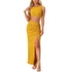 thumbnail image 1 of Conjunto de falda casual para mujer INSPIRE CHIC de 2 piezas, top sin mangas, falda con abertura y lazo, color amarillo, 1 of 5