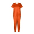 thumbnail image 6 of Jinhomg Women's Nurse Scrubs Set 2 Piece Casual Solid Scrub Suits Casual Loose Short Sleeve V-Neck Tunic Tops and Jogger Pants with Pockets Seasonal Sale Orange L, 6 of 6