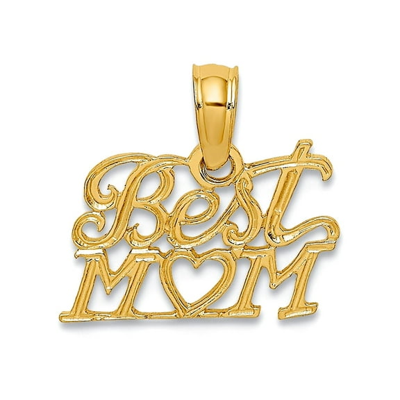 14k Yellow Gold Polished Best Mom With Love Heart Pendant Necklace 13x12.7mm Wide Pendant for Women