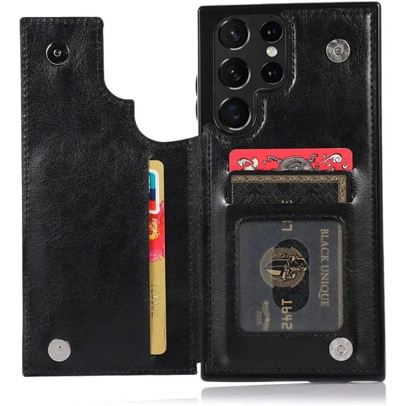 SOATUTO For Samsung S22 Ultra 5G 6.8 inch Case Wallet Case with Card Holder PU Leather Card Slots Case Double Magnetic Clasp Durable Shockproof Cover For Samsung Galaxy S22 Ultra 5G 6.8" - Black