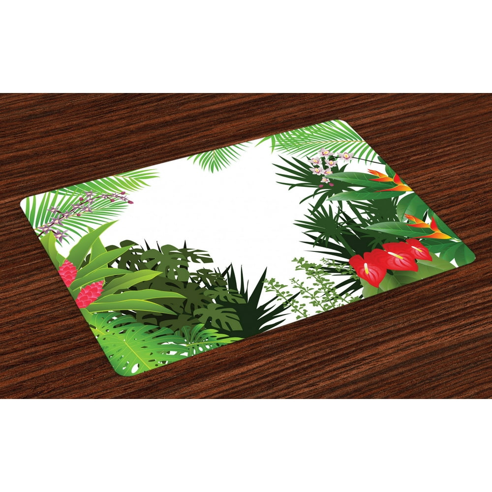 Jungle Placemats Set of 4 Rainforest Vegetation Tropical Leaves and